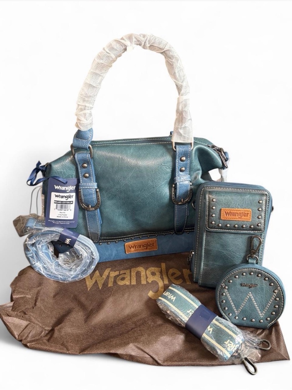 Wrangler Teal Leatherette Satchel Set with Matching Accessories